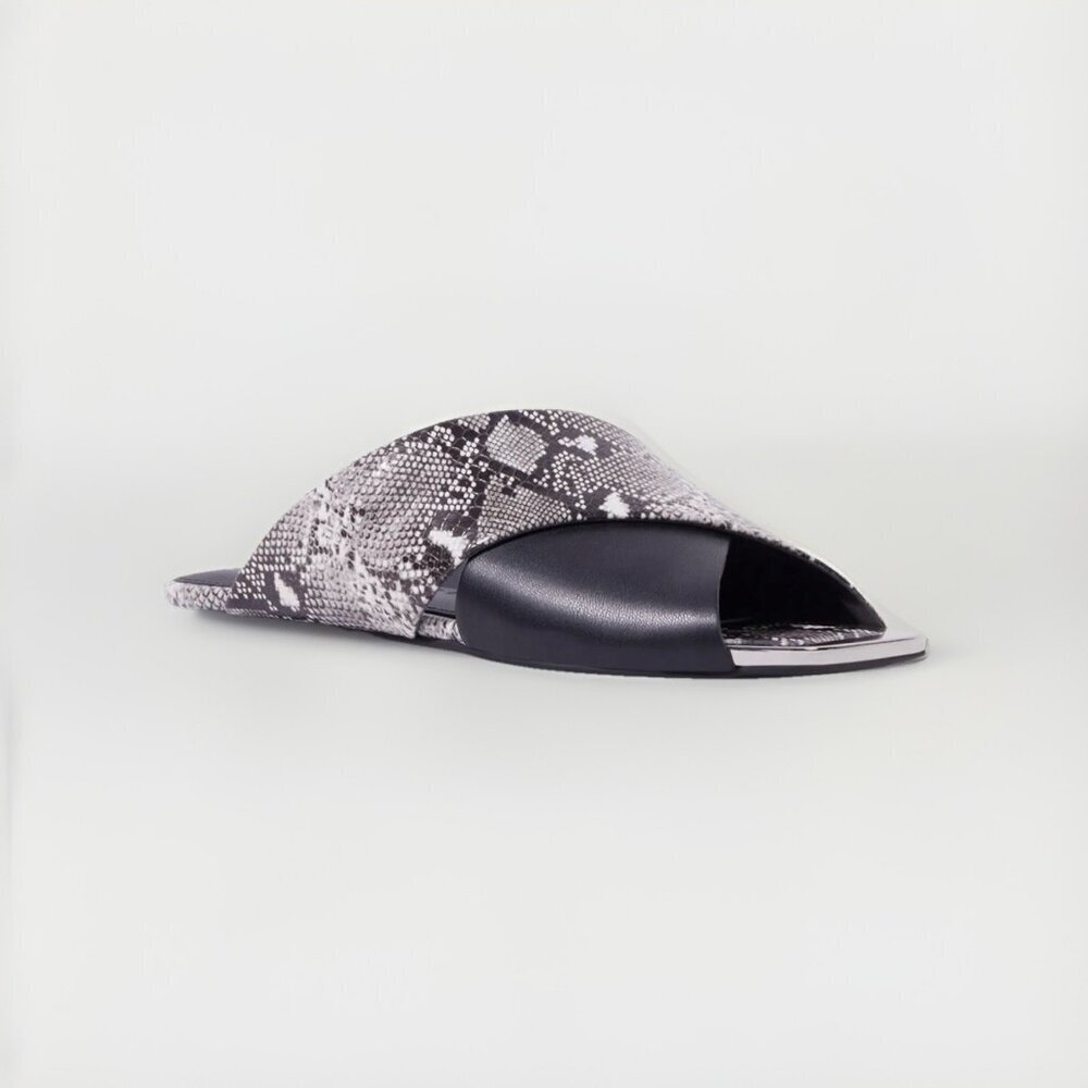 Katy Perry The Checked In Slide Sandal Black Snake Print 8.5 NIB
